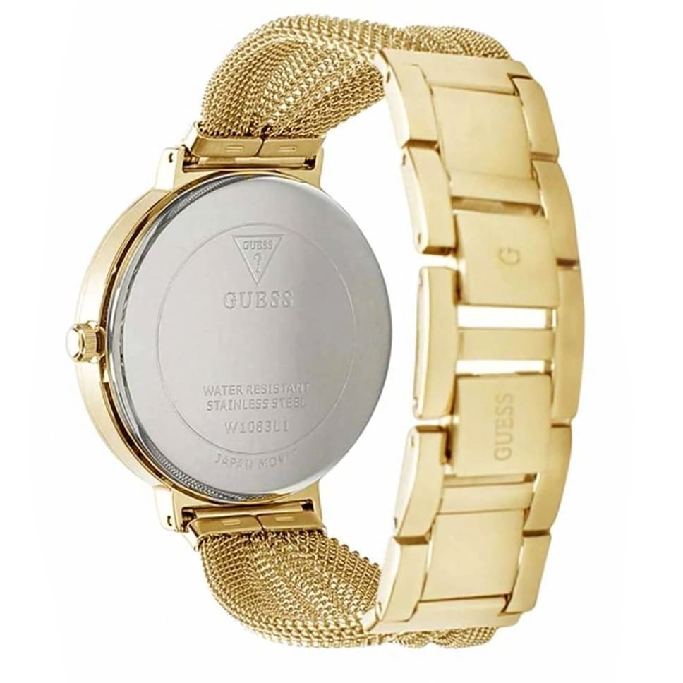 Guess Chiffon W1083L2 Gold Tone Mesh Bracelet Crystal Watch
