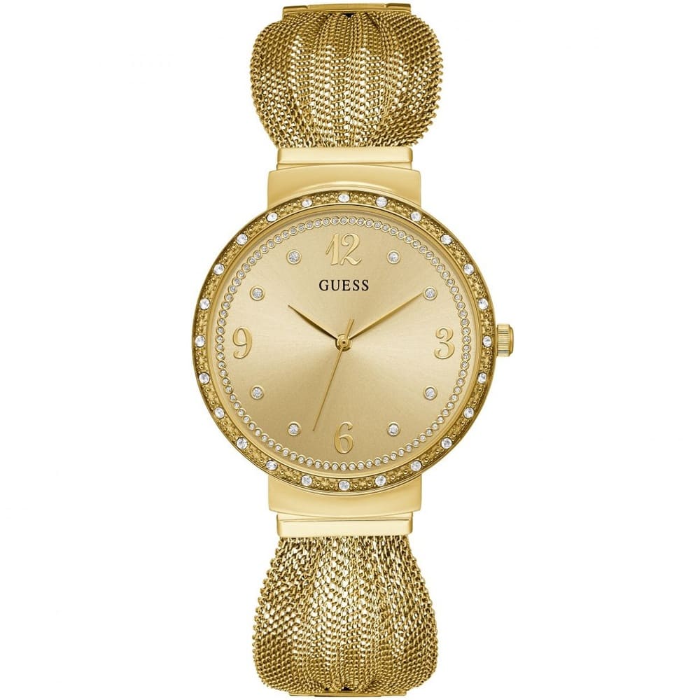 Guess Chiffon W1083L2 Gold Tone Mesh Bracelet Crystal Watch