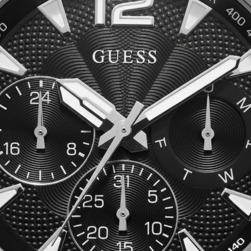 Guess Commander GW0056G1 Silver Tone Stainless Steel Black Dial Watch
