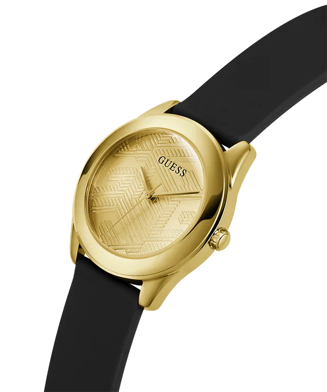 Guess Cubed GW0665L1 Gold Tone Case Black Rubber Watch