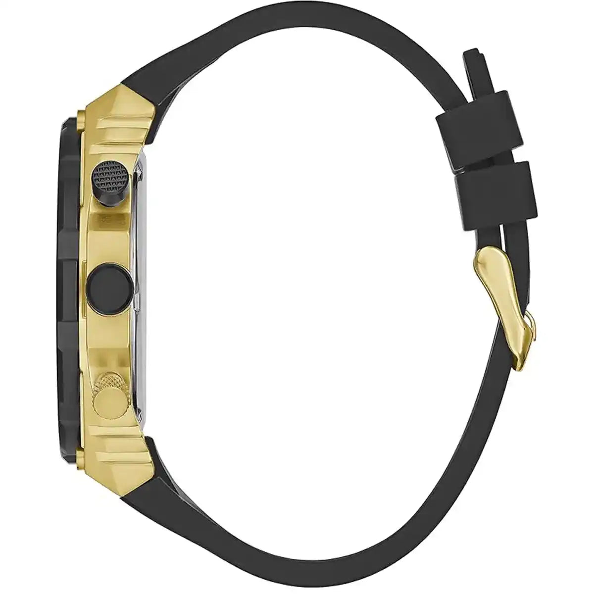 Guess Cut-Thru GW0325G1 Gold Tone Case Black Bezel Black Rubber Strap Watch