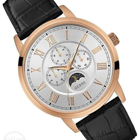 Guess Delancy W0870G2 Rose Gold Case Silver Dial Black Leather Watch