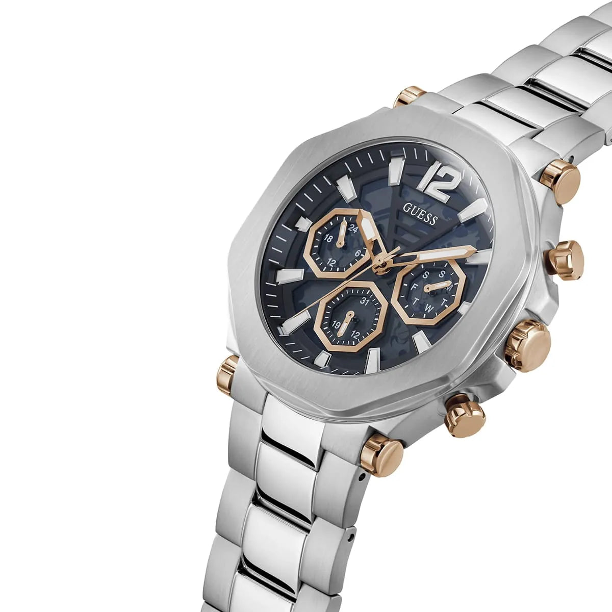 Guess Edge GW0539G1 Silver Stainless Steel Rose Gold Accents Watch