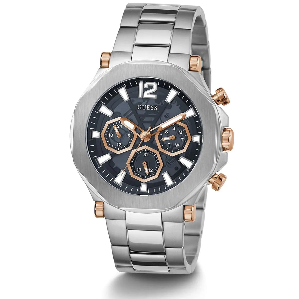 Guess Edge GW0539G1 Silver Stainless Steel Rose Gold Accents Watch