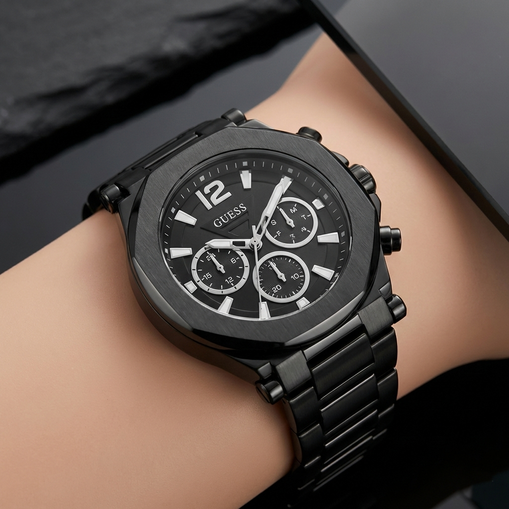 Guess Edge GW0539G3 Full Black Stainless Steel Geometric Case Watch