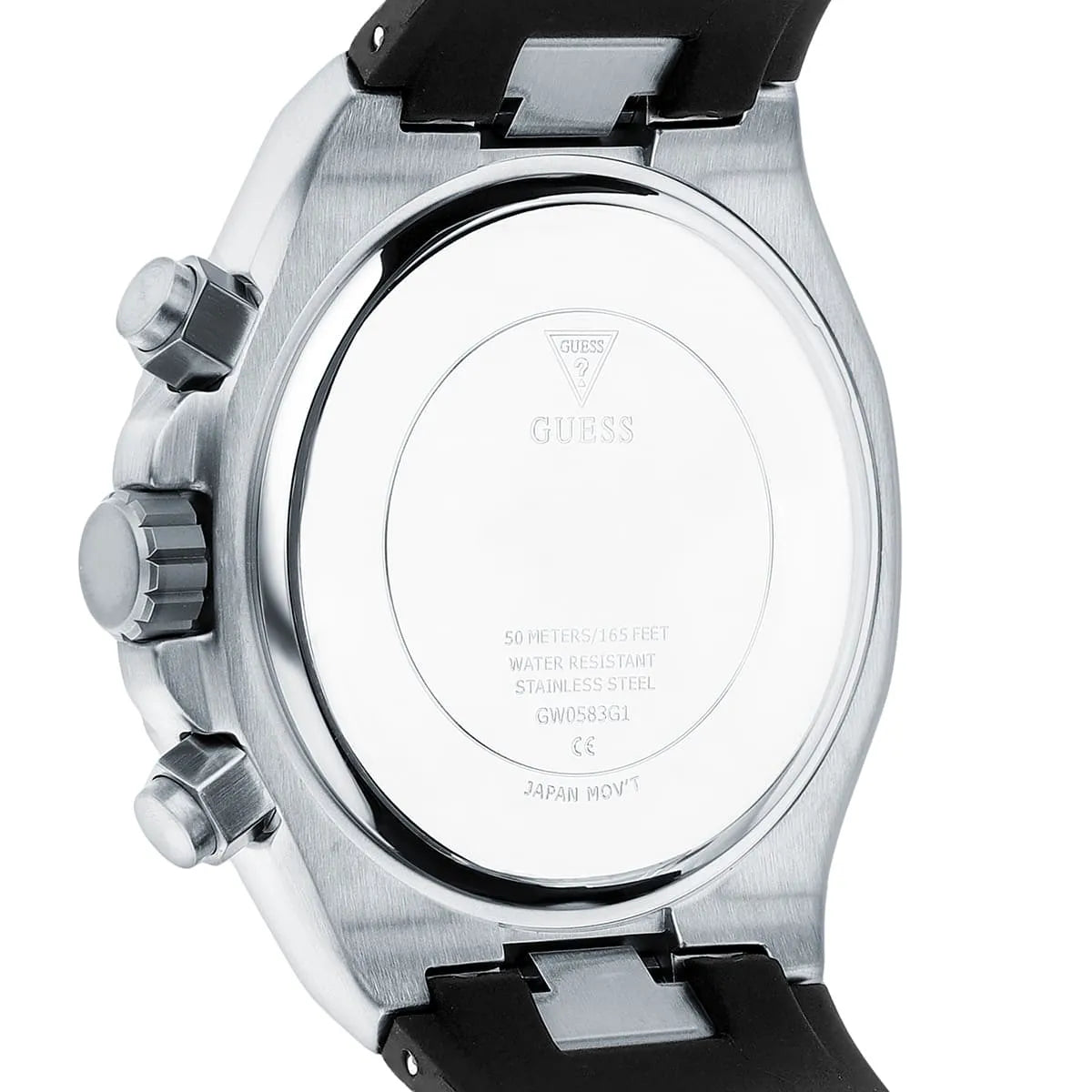Guess Empire GW0583G1 Silver Tone Case Black Dial Rubber Watch