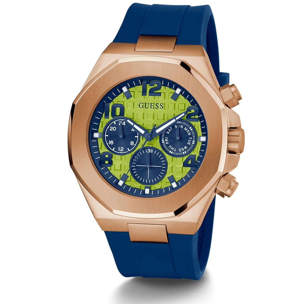 Guess Empire GW0583G3 Rose Gold Case Green Dial Blue Rubber Watch