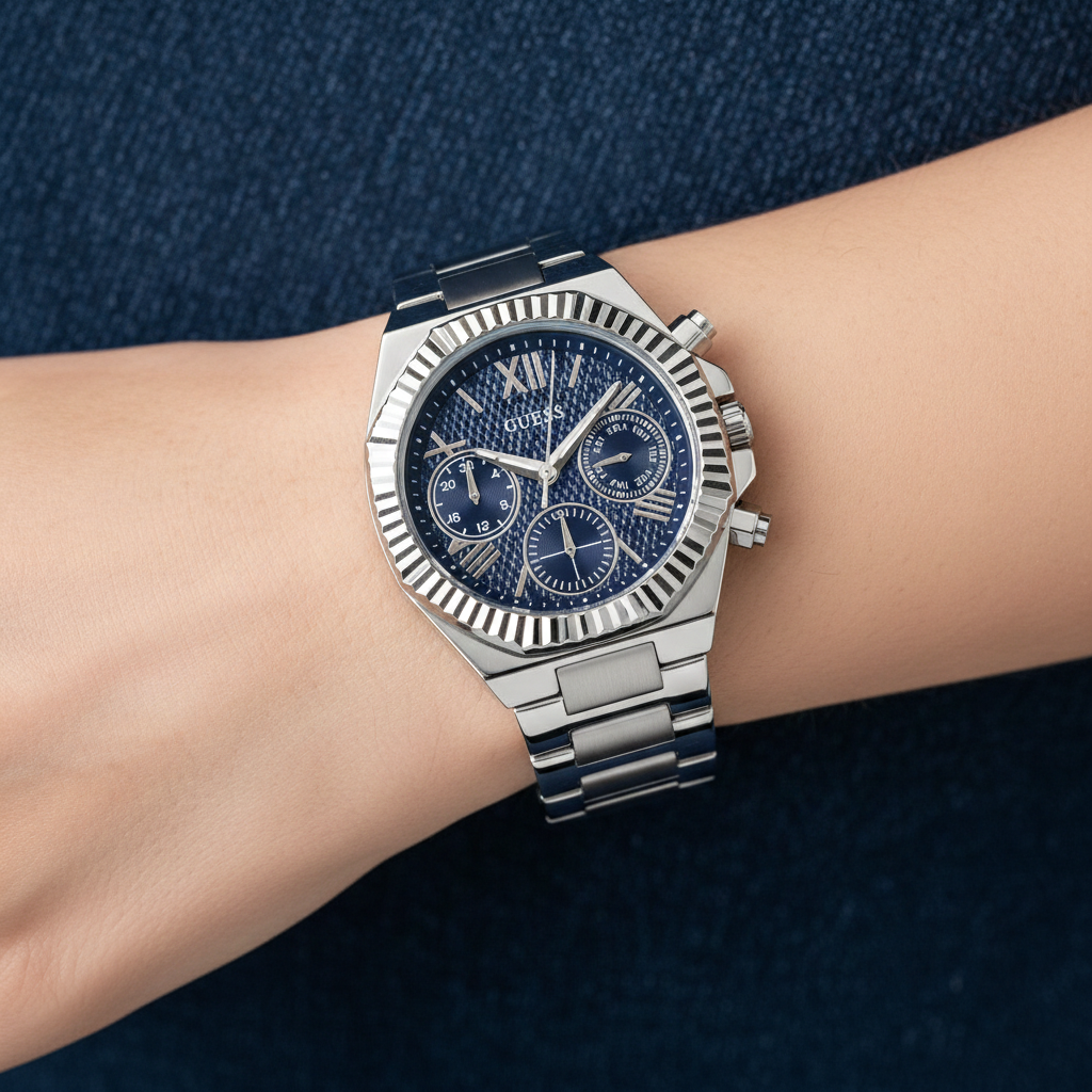 Guess Equality GW0769L1 40th Anniversary Silver Tone Denim Dial Ladies Watch