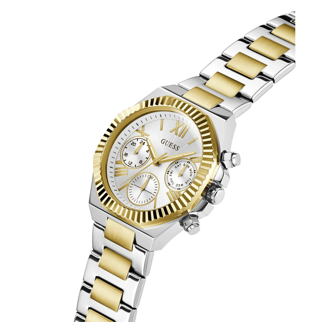 Guess Equality GW0769L3 Two-Tone Silver Gold Coin-Edge Ladies Watch
