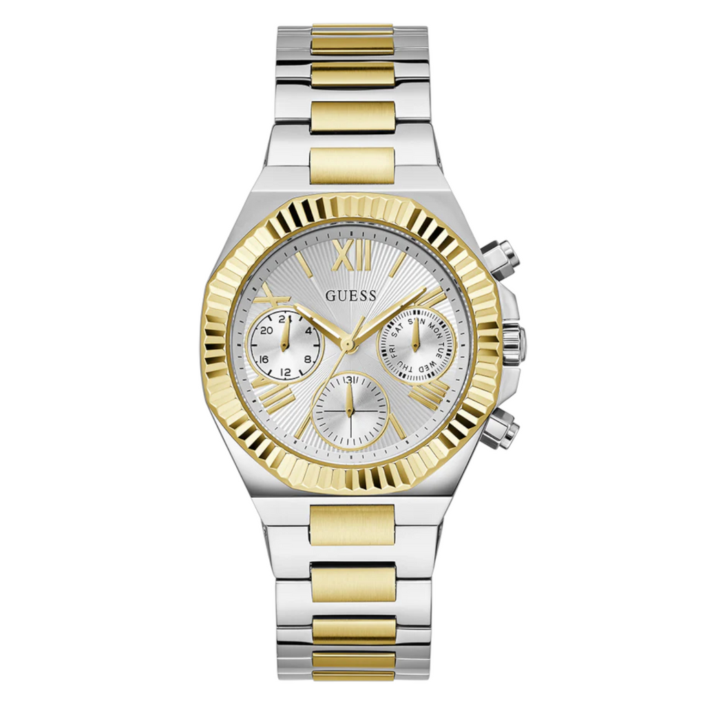 Guess Equality GW0769L3 Two-Tone Silver Gold Coin-Edge Ladies Watch