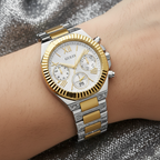 Guess Equality GW0769L3 Two-Tone Silver Gold Coin-Edge Ladies Watch