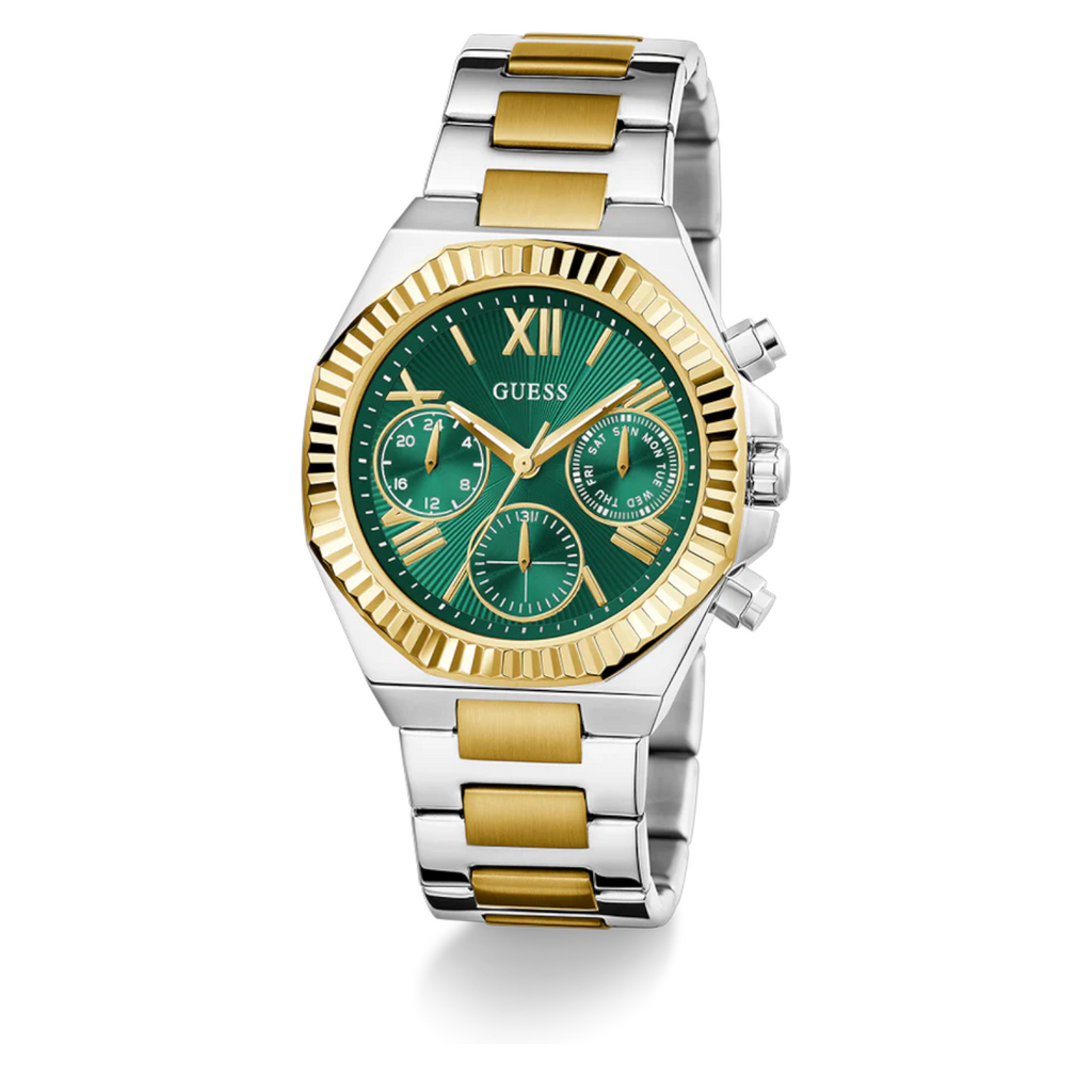 Guess Equality GW0769L4 2-Tone Silver Gold Green Dial Multi-function Watch