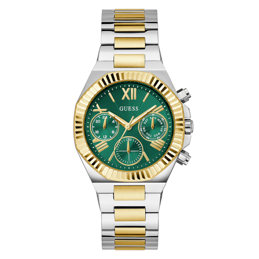 Guess Equality GW0769L4 2-Tone Silver Gold Green Dial Multi-function Watch