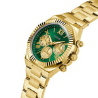 Guess Equity GW0703G2 Gold Tone Green Dial Fluted Bezel Watch
