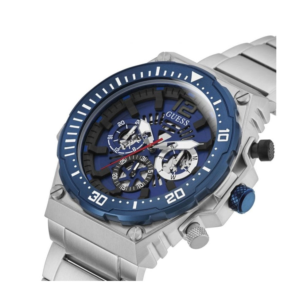 Guess Exposure GW0324G1 Silver Stainless Steel Blue Skeleton Dial Watch