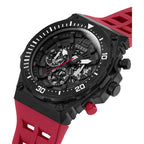 Guess Exposure GW0325G3 Black Tone Skeleton Dial Red Rubber Watch
