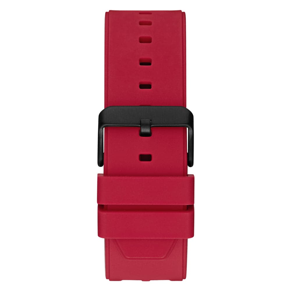Guess Exposure GW0325G3 Black Tone Skeleton Dial Red Rubber Watch