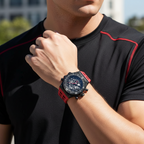 Guess Exposure GW0325G3 Black Tone Skeleton Dial Red Rubber Watch