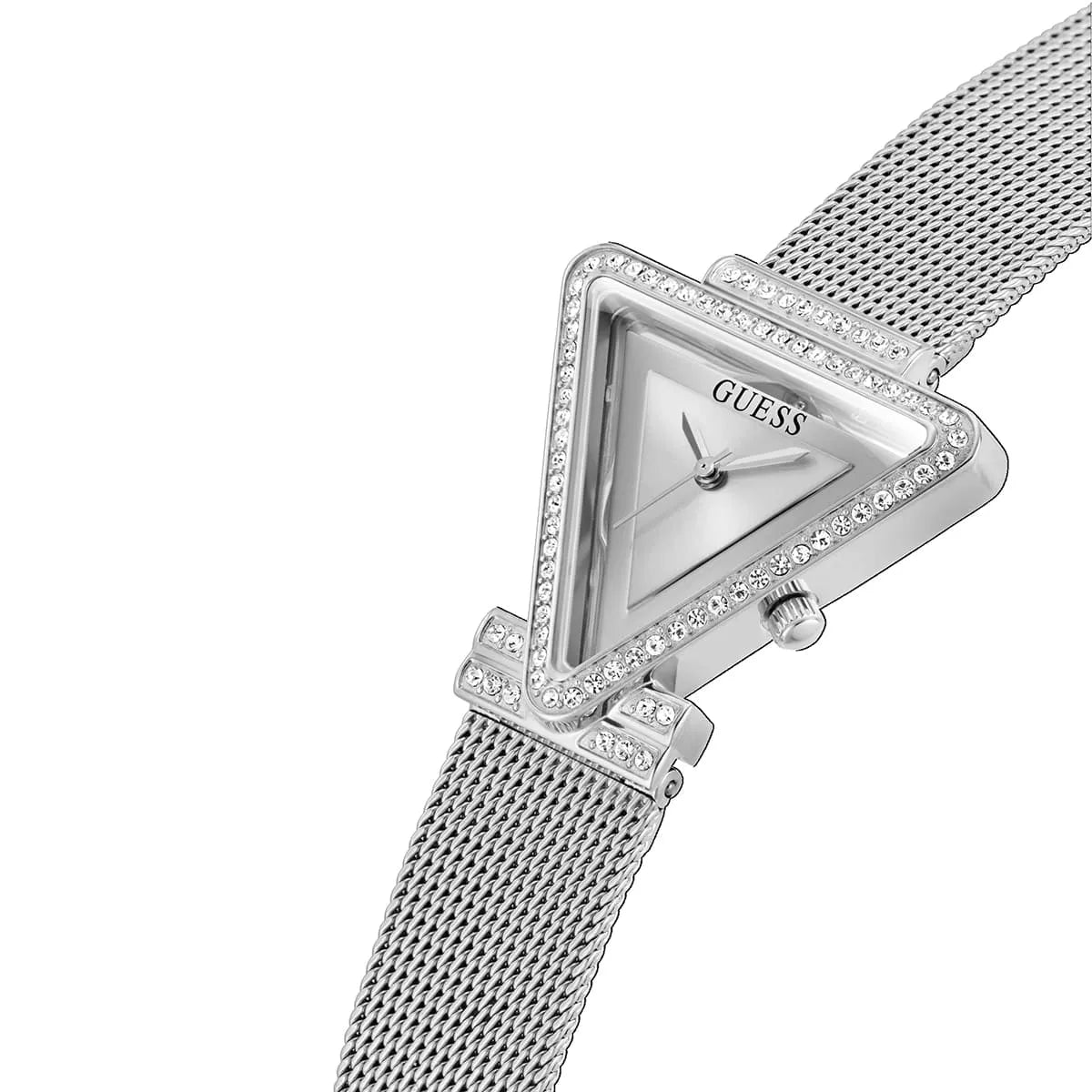 Guess Fame GW0508L1 Silver Tone Triangle Case Mesh Bracelet Watch