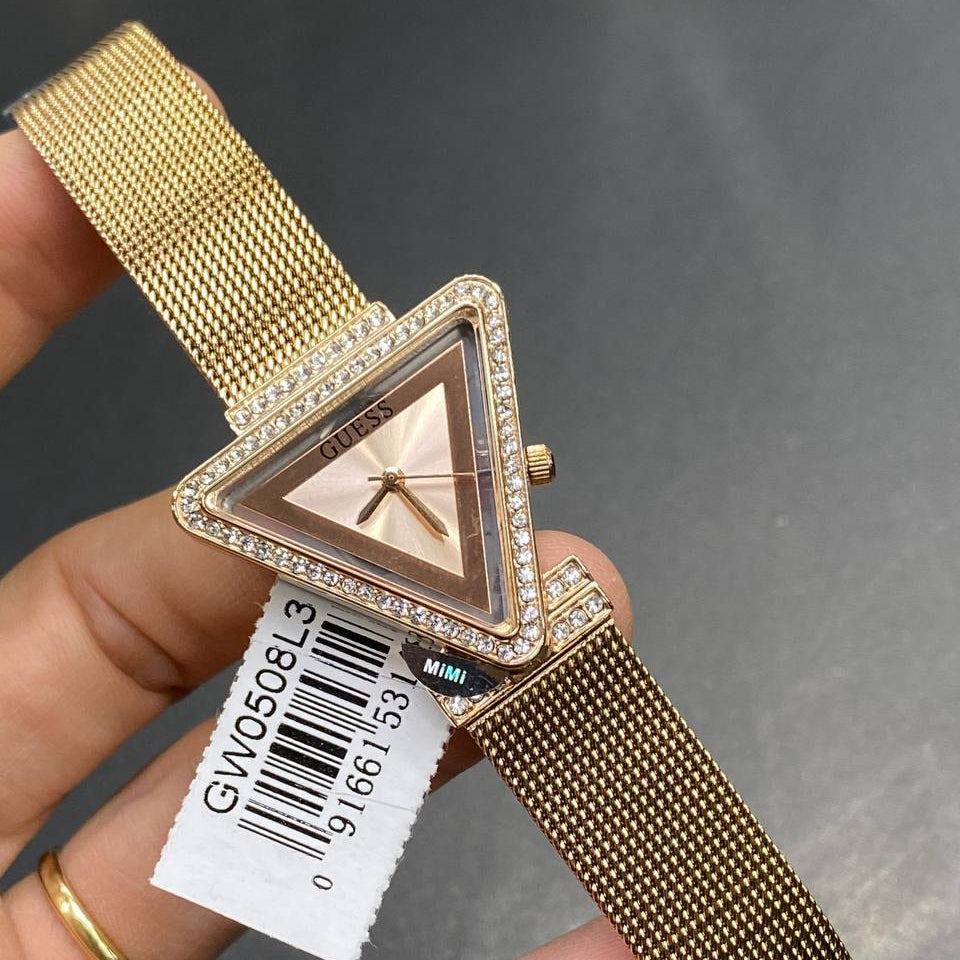 Guess Fame GW0508L3 Rose Gold Triangle Case Mesh Bracelet Watch