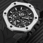 ساعة Guess Formula GW0579G1 بهيكل أسود وقرص مفتوح وإطار أبيض وحزام مطاطي