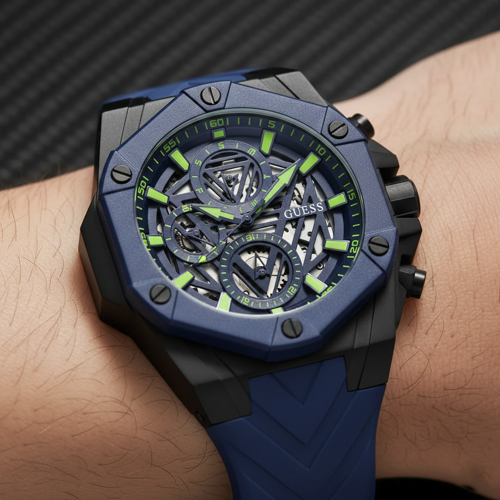 Guess Formula GW0579G3 Blue Skeleton Dial Silicone Men's Watch