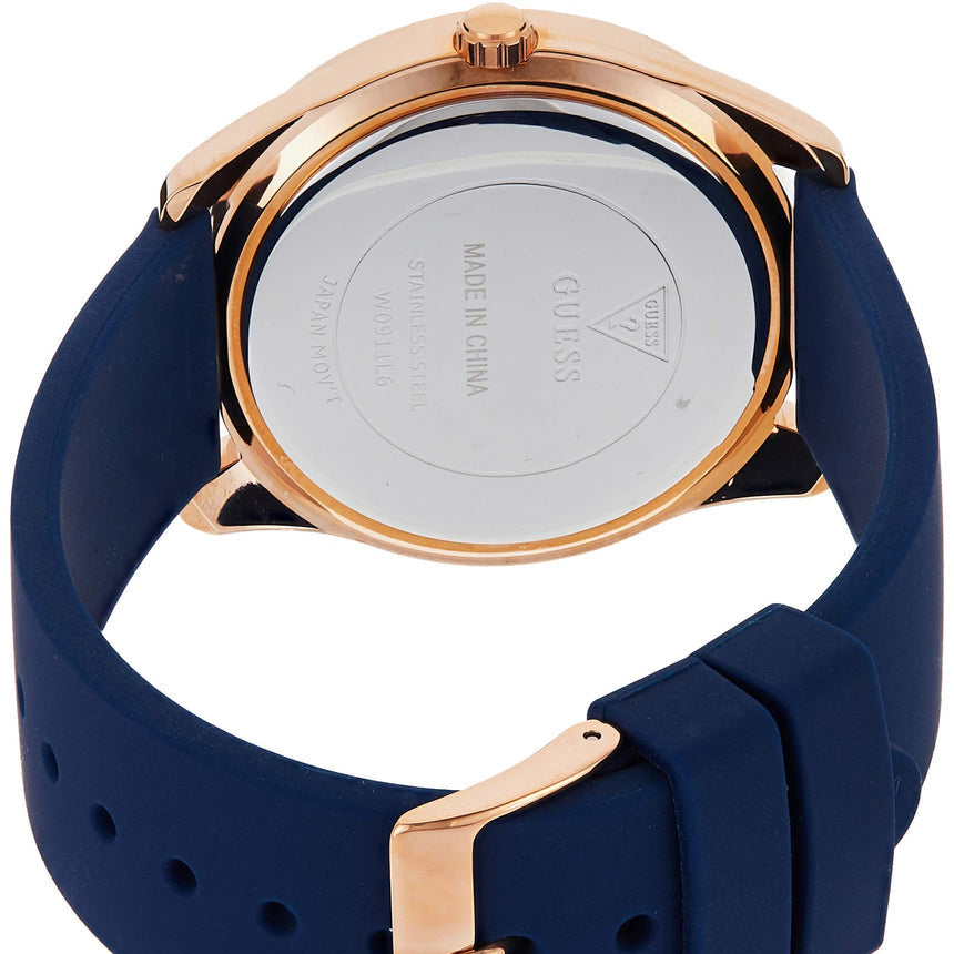 Guess G-Twist W0911L6 Rose Gold Stainless Steel Blue Silicone Ladies Watch