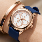 Guess G-Twist W0911L6 Rose Gold Stainless Steel Blue Silicone Ladies Watch