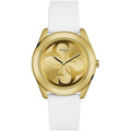 Guess G-Twist W0911L7 Gold Tone Case White Silicone Strap Watch