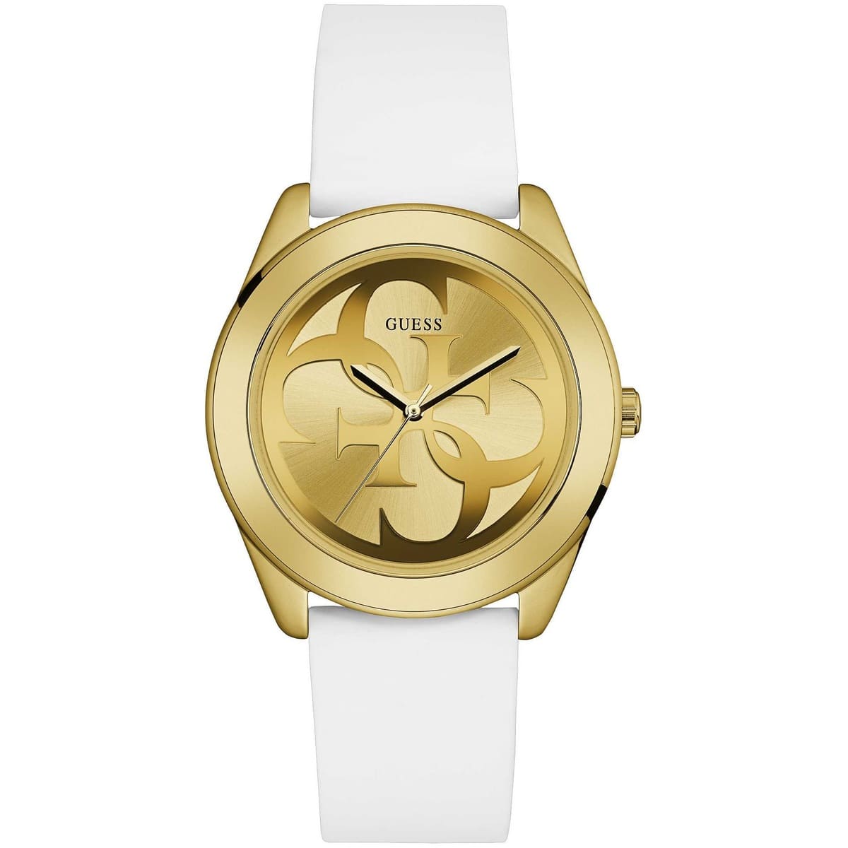 Guess G-Twist W0911L7 Gold Tone Case White Silicone Strap Watch
