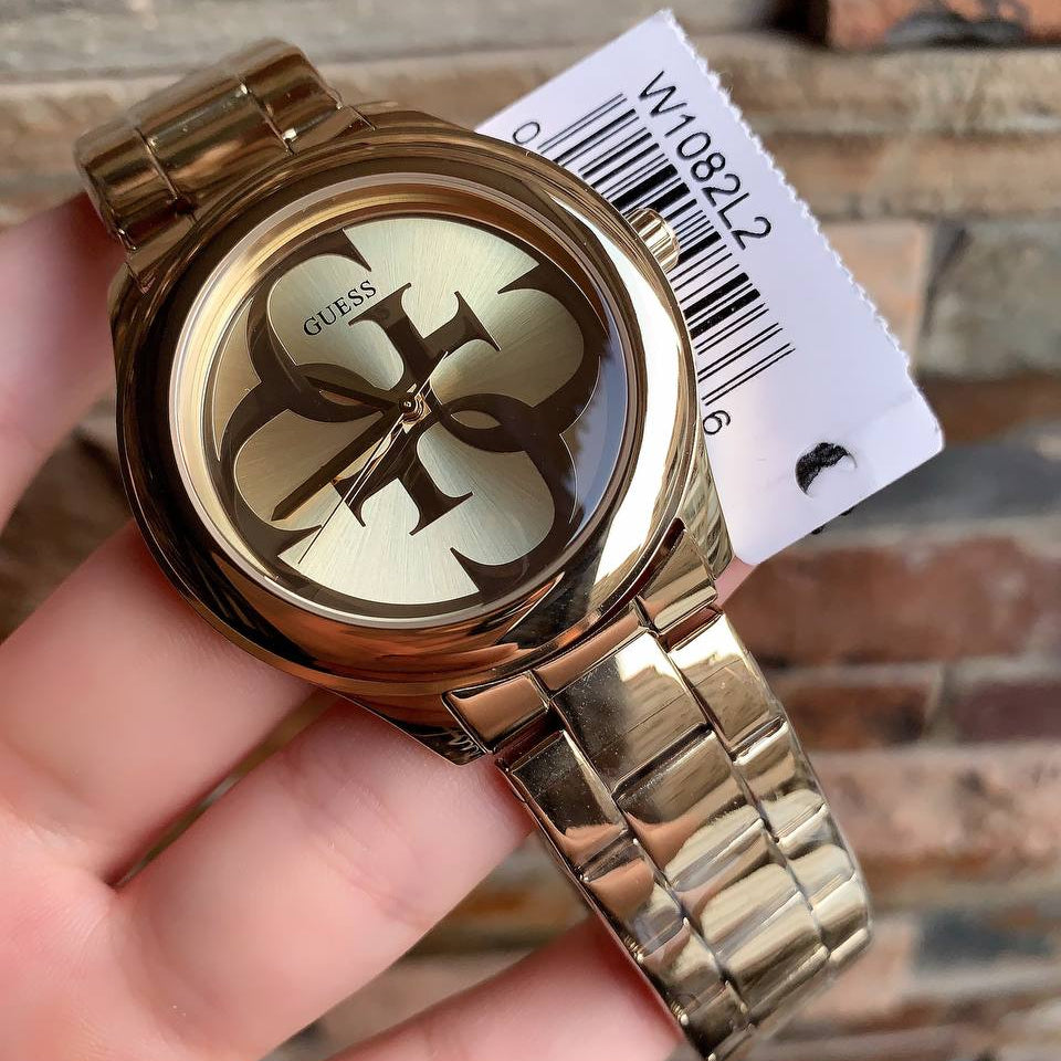Guess G-Twist W1082L2 Gold Tone Interlocking Logo Dial Watch