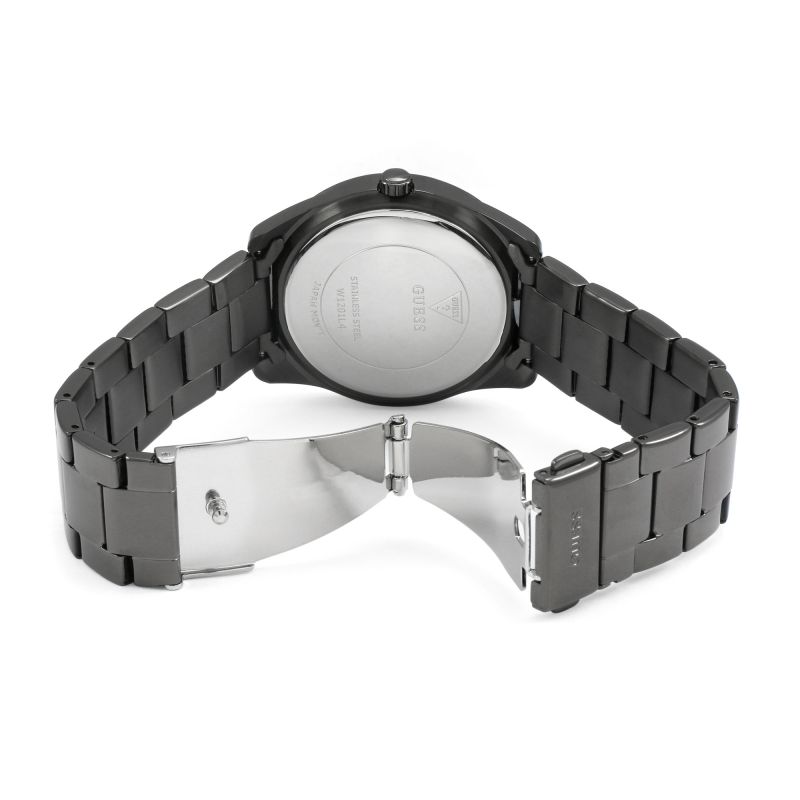 Guess G Twist W1201L4 Gunmetal Stainless Steel Purple Glitter Dial Watch