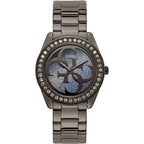 Guess G Twist W1201L4 Gunmetal Stainless Steel Purple Glitter Dial Watch