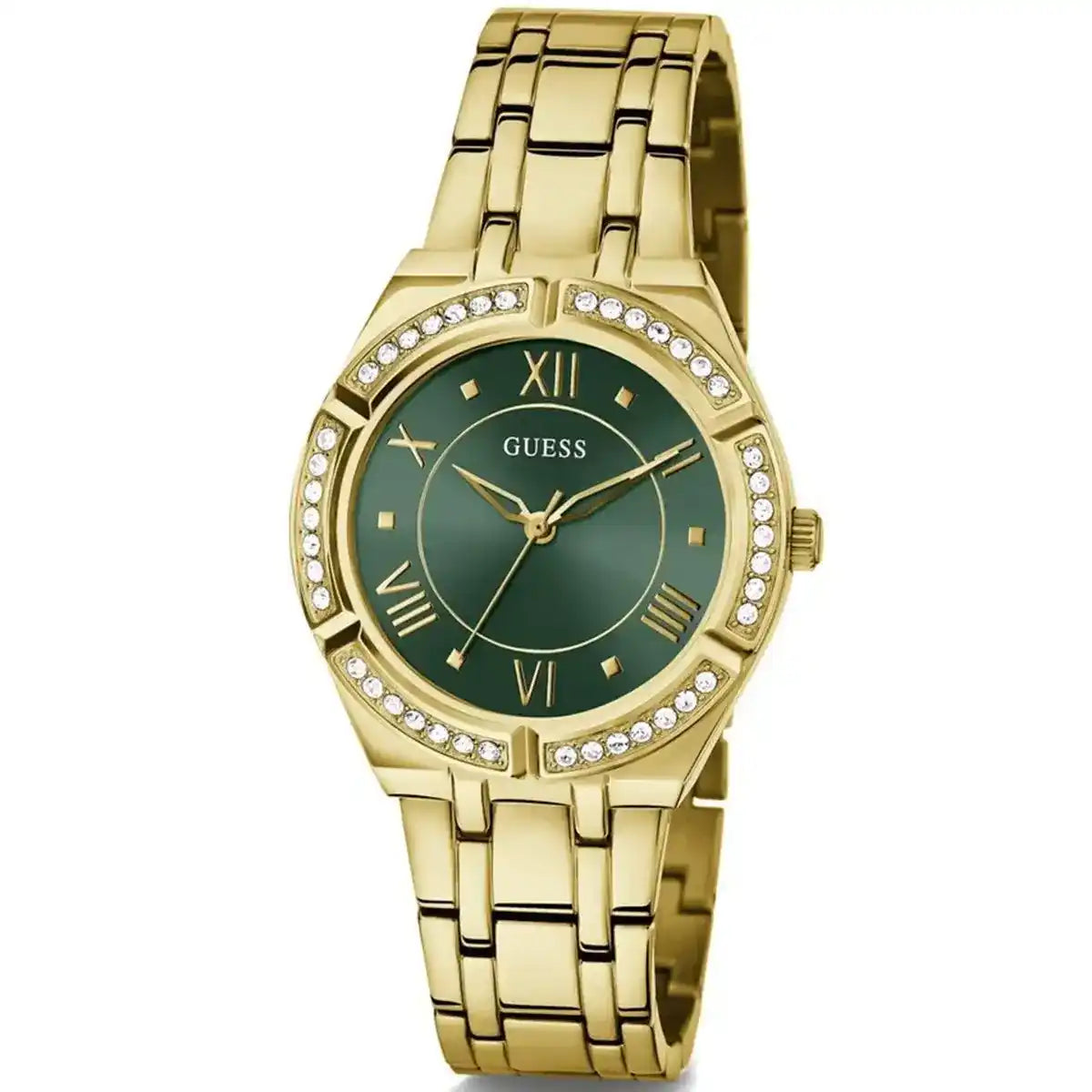 ساعة كوسمو GW0033L8 نسائية ذهبية وخضراء من Guess