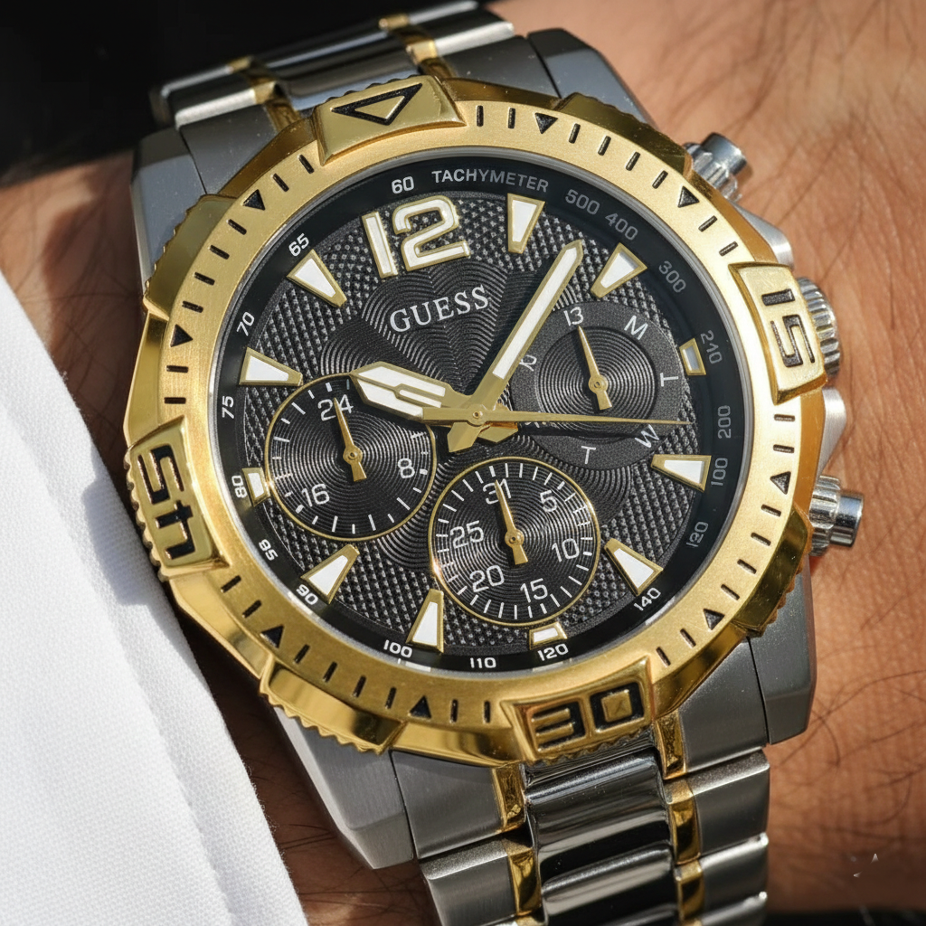 Guess Commander GW0056G4 Two-Tone Black Dial Watch