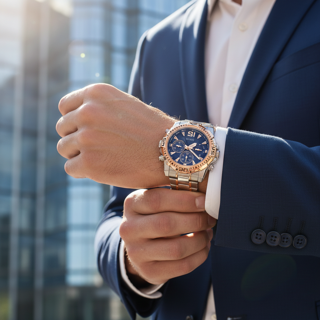 Guess Commander GW0056G5 Two-Tone Rose Gold & Silver Blue Dial Men's Watch