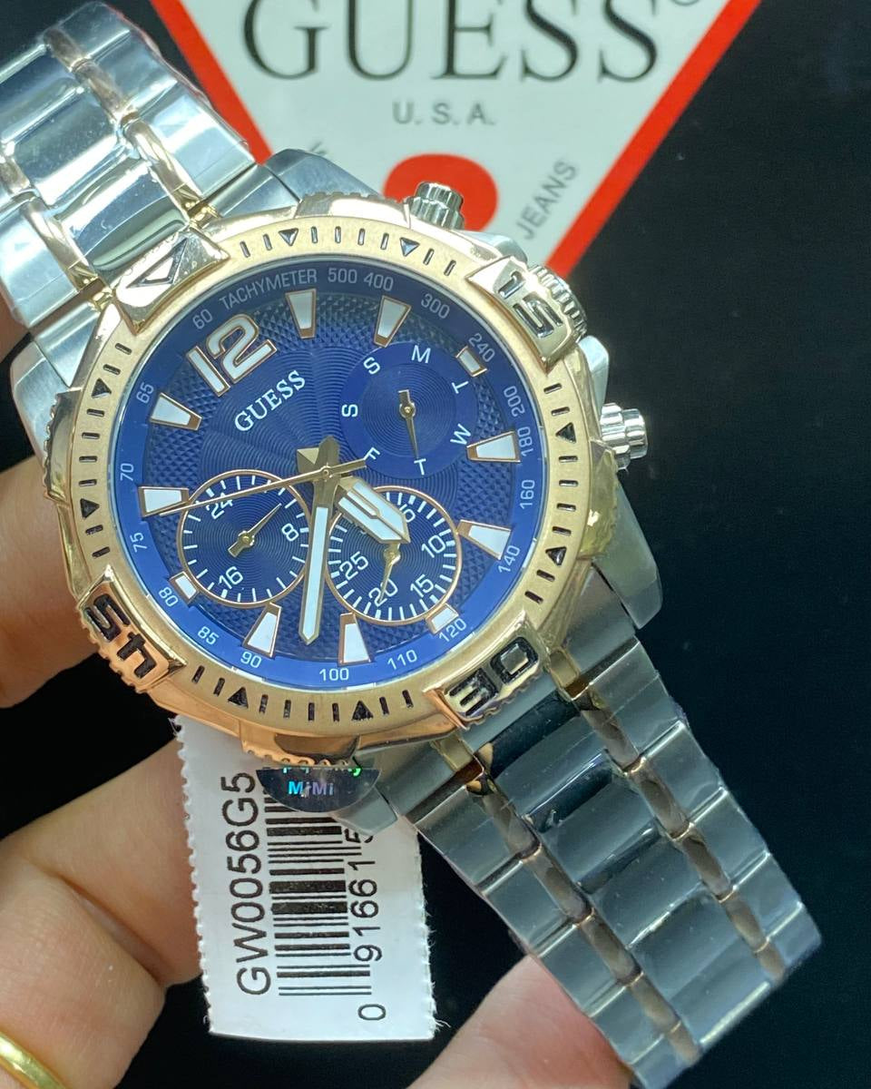 Guess Commander GW0056G5 Two-Tone Rose Gold & Silver Blue Dial Men's Watch