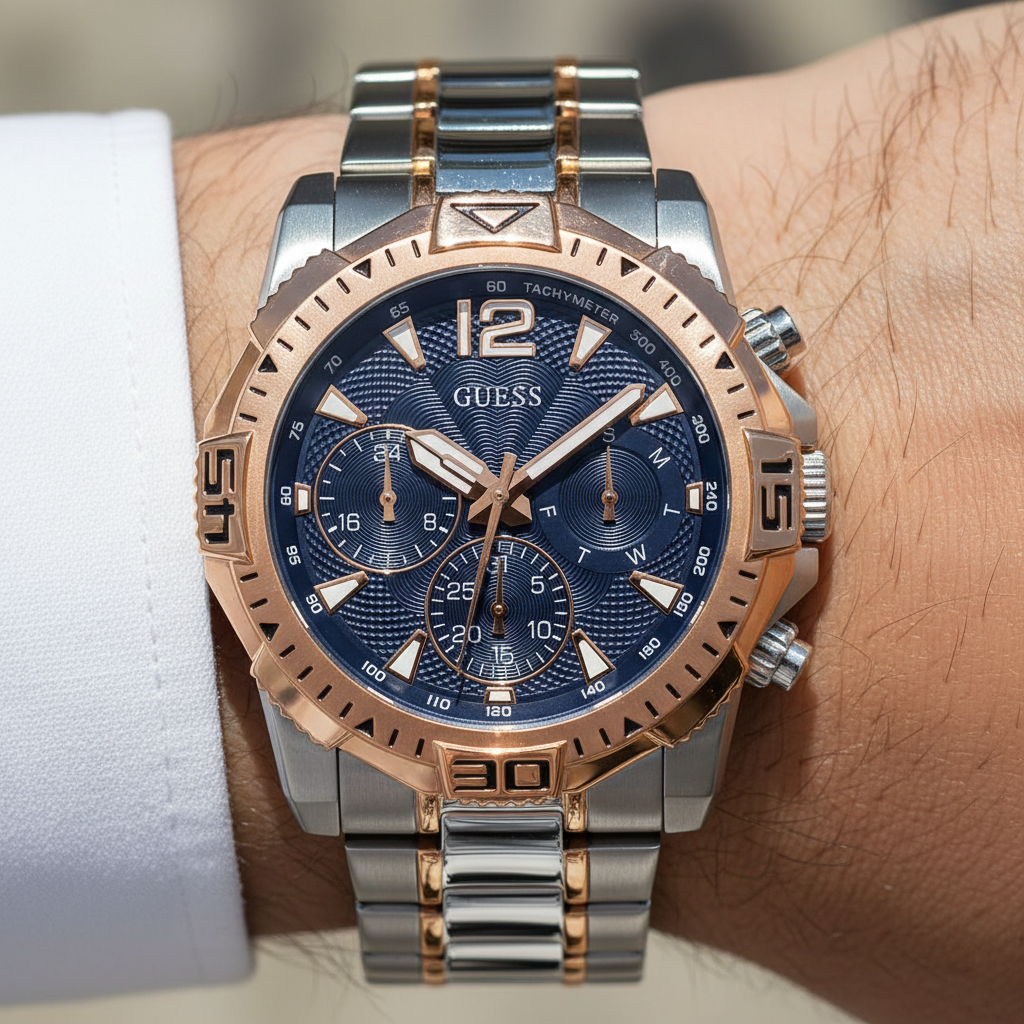 Guess Commander GW0056G5 Two-Tone Rose Gold & Silver Blue Dial Men's Watch
