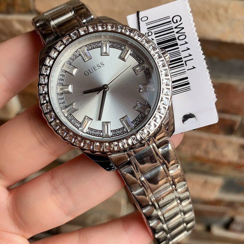 Guess Sparkler GW0111L1 Silver Crystal Baguette Ladies Watch