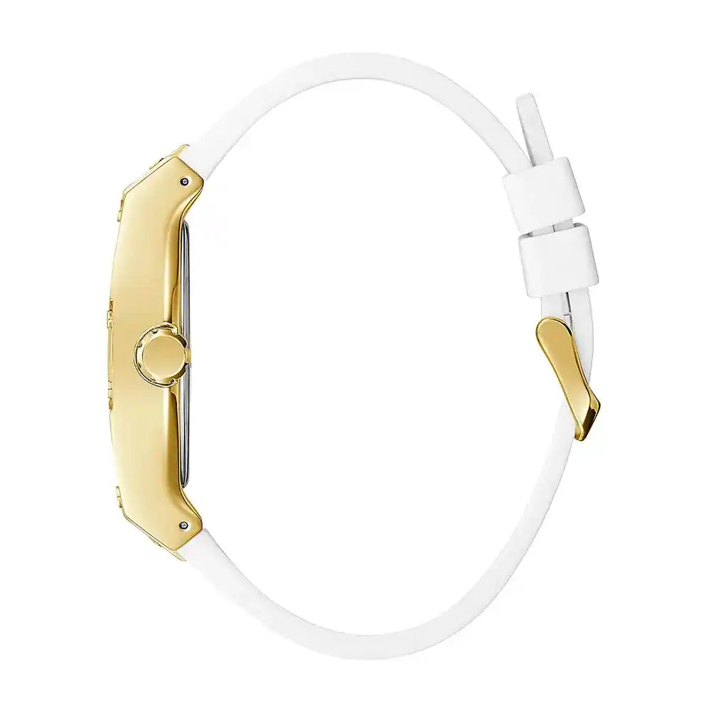 ساعة يد رجالية Guess Phoenix GW0202G6 ذهبية اللون ومطاط أبيض