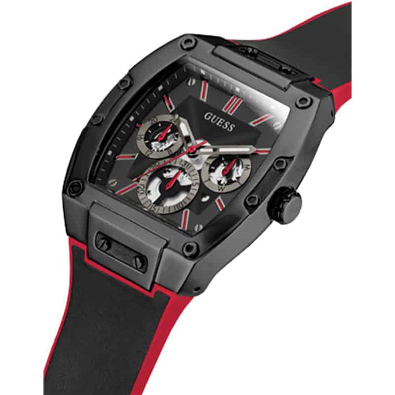 Guess Phoenix GW0202G7 Black Case Red Accents Skeleton Dial Rubber Strap Men's Watch