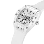 ساعة يد رجالية من Guess Phoenix GW0203G2 بهيكل مطاطي أبيض ومينا شفاف وحزام مطاطي