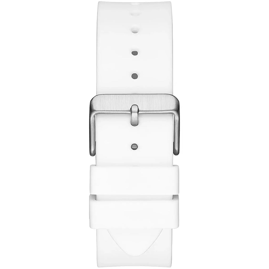 ساعة يد رجالية من Guess Phoenix GW0203G2 بهيكل مطاطي أبيض ومينا شفاف وحزام مطاطي