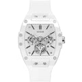 ساعة يد رجالية من Guess Phoenix GW0203G2 بهيكل مطاطي أبيض ومينا شفاف وحزام مطاطي