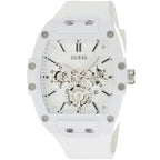 ساعة يد رجالية من Guess Phoenix GW0203G2 بهيكل مطاطي أبيض ومينا شفاف وحزام مطاطي