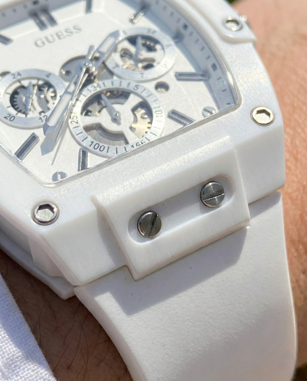 Guess Phoenix GW0203G2 White Rubber Case Skeleton Dial Rubber Strap Men's Watch