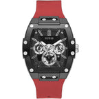 ساعة Guess Phoenix GW0203G4 بهيكل أسود وقرص داخلي مكشوف وحزام مطاطي أحمر