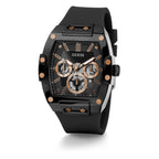 Guess Phoenix GW0203G8 Black Rubber Case Rose Gold Accents Skeleton Dial Watch
