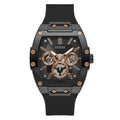 Guess Phoenix GW0203G8 Black Rubber Case Rose Gold Accents Skeleton Dial Watch