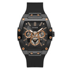 Guess Phoenix GW0203G8 Black Rubber Case Rose Gold Accents Skeleton Dial Watch
